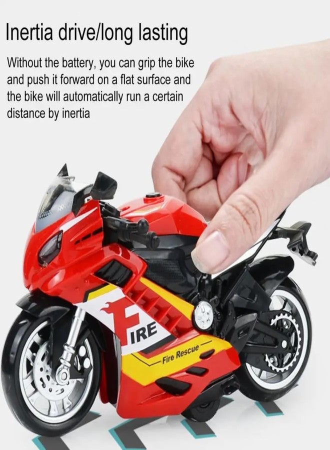 PLUSPOINT Red Motorcycle Rescue Bike Friction Powered Action Special Fire Theme Motorcycle Emergency Vehicle Model Toy with Light Music inertial Simulation Toy 3-6 Years Old (Fire) - Image 2
